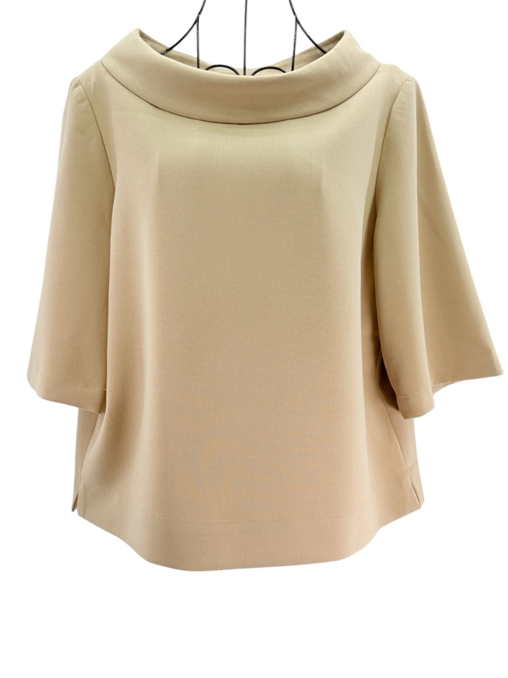 Trina Turk Kailee Folded Neckline Short Sleeve Top Neutral Beige Size Small